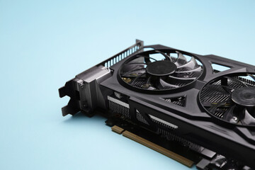 Poster - One graphics card on light blue background, closeup