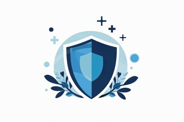 Wall Mural - Shield icon with blue tones and digital elements, symbolizing protection, security, and digital defense in a modern, minimalistic design