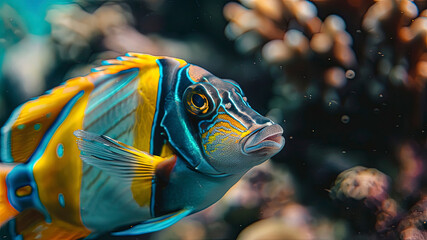 close up of a colorful tropical fish in the ocean, oceanic life scene, fish in underwater, underwater life