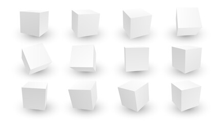 Leinwandbilder - 3D White Cube Blocks on White Background. 3D Perspective White Boxes. Vector Illustration for Your Design.