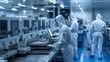 © Ponchita - Engineers in Protective Suits in Clean Room: Laser-Guided Machinery for Microchip Creation in Semiconductor Lab