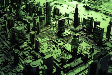 Poster - A futuristic cityscape intertwined with circuit board elements.
