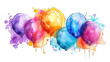 © DigitalArt - Colorful watercolor balloons arranged in a festive composition, perfect for celebration and party themes. Bright and cheerful artistic design. isolated on transparent background