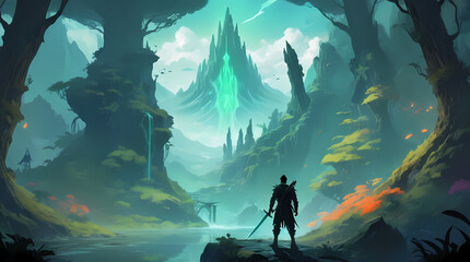 Wall Mural - game/story concept art- castle/warrior/monster/magic/adventure