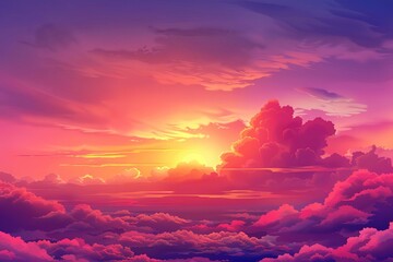 Wall Mural - colorful sky at sunset gradient of pink and orange clouds sun and twilight background illustration