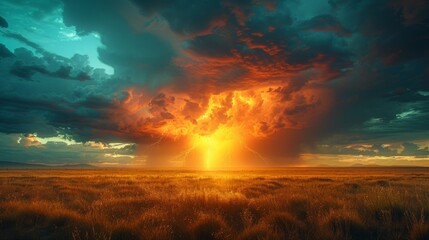 Wall Mural - Watching a dramatic thunderstorm over the Pampas in Argentina