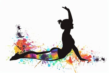 Wall Mural - Silhouetted yoga figure against a multicolored backdrop, symbolizing peace and balance