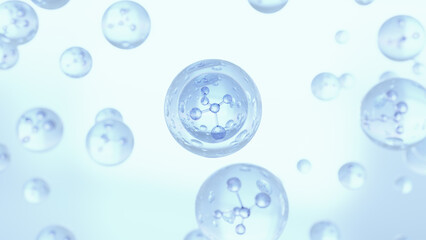 Aufkleber - 3D rendering Cosmetics Blue Serum bubbles on defocus background. Collagen bubbles Design. Moisturizing Essentials and Serum Concept. Vitamin for health care and beauty concept.