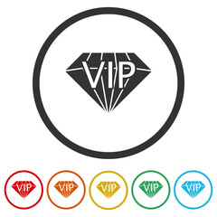 Poster -  Vip diamond icon. Set icons in color circle buttons