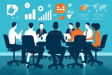 Poster - group of professionals in meeting for collaboration and team building business concept illustration