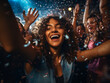 © Llama-World-studio - Diverse group of young individuals joyously dancing amid indoor confetti showers