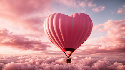 Heart-shaped pink hot air balloon in sky