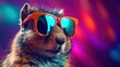 © vlntn - Squirrel with colorful neon retrowave background.
