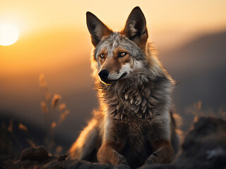 Sticker - Mountain sunset provides backdrop for jackal's natural habitat