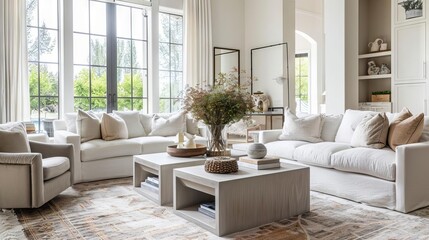 inviting transitional living room with plush seating textural accents and classic charm natural light interior photography