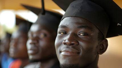 Joyful graduate in cap, commemorating academic success