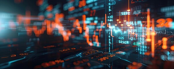 Aufkleber - Futuristic digital data display with glowing charts and graphs, representing advanced technology, finance, and data analytics.