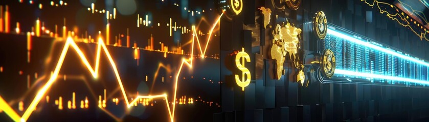Aufkleber - Dynamic financial market chart with a global network connection background highlighting currency symbols and data analytics. Perfect for economics.