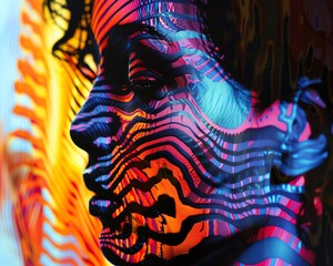 Poster - A digital art piece featuring a colorful abstract profile of a person with vibrant lines and patterns.