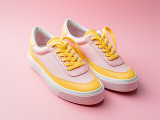 Wall Mural - Sneakers captivate on a pastel backdrop, ideal for fashion aficionados