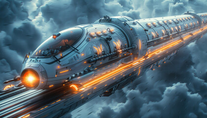 Poster - a futuristic train is flying through the sky by ai generated image