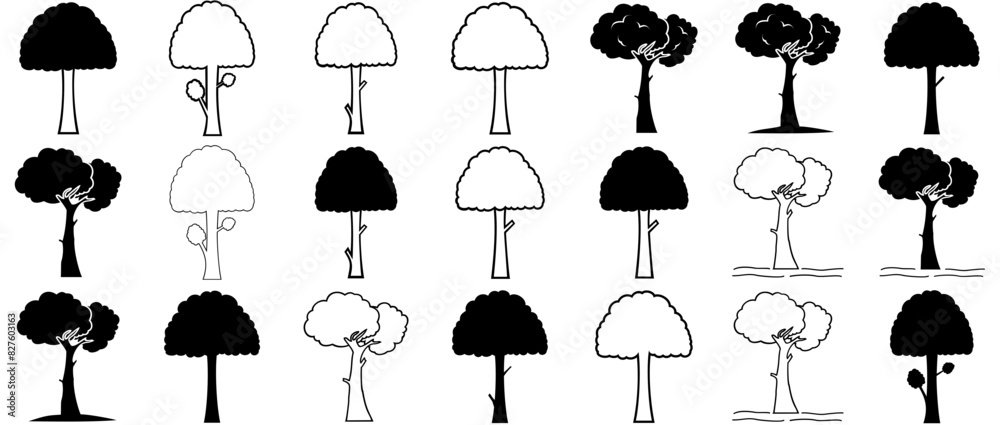 Mega Set Of Vector Tree Icons Silhouette Vector Logo Design Containing ...