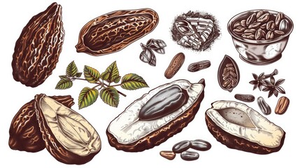 Wall Mural - A collection of various nuts and seeds, including almonds, cashews, and walnuts. The image has a vintage feel to it, with a focus on the different shapes and textures of the nuts and seeds