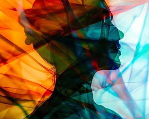 Poster - Silhouette of a person with vibrant abstract colors overlaying, creating a dynamic and artistic visual effect.