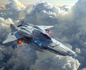 Wall Mural - A spaceship flying above the clouds