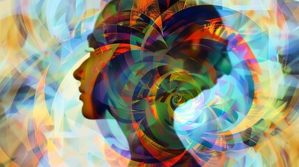 Poster - Abstract silhouette artwork showcasing vibrant swirling colors representing human profiles and creative thoughts.
