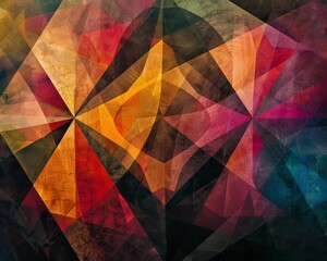Poster - Colorful abstract geometric pattern with overlapping shapes creating a vibrant, dynamic visual effect. Perfect for artistic and modern design uses.