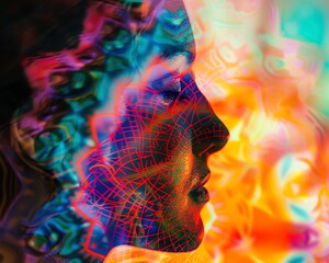 Poster - A colorful abstract digital art illustration of a human profile with ethereal and vibrant patterns blending into the background.