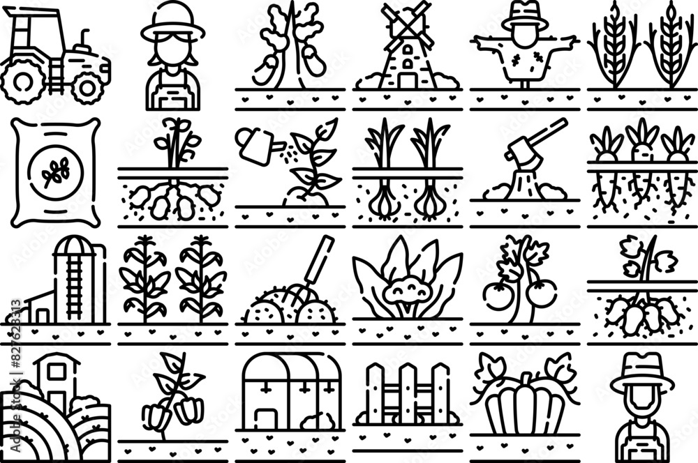 Mega Set Of Vector Farm Icons Collection Isolated Silhouette Solid ...