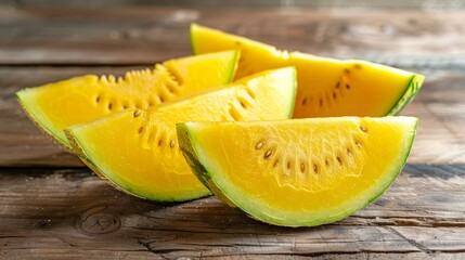 Cut yellow watermelon on table