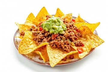 Wall Mural - a plate of nachos with meat and guacamole
