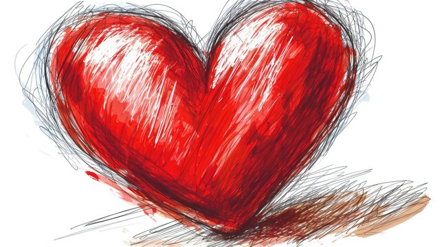 A red heart with a lot of detail and a messy look. It's a drawing of a heart