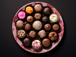 Wall Mural - Array of chocolates on colorful plate health and obesity reflections