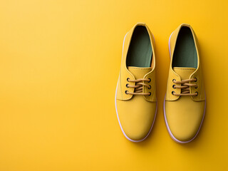 Poster - Suede shoes, cactus on vibrant yellow backdrop, hipster style