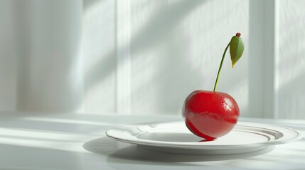 Wall Mural - Big, juicy red cherry Place on a white plate