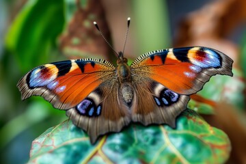 Wall Mural - ai generated illustration of a moth perched on a green leaf surrounded by foliage