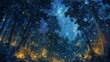 © fourtakig - Dreamlike forest illustration with glowing fireflies and a starry night sky