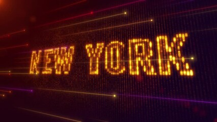 Wall Mural - abstract futuristic motion orange purple shiny perspective square hud mosaic grid of new york digita