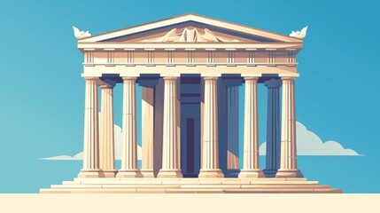 Flat 2d illustration of a classical architectural building featuring iconic columns reminiscent of a bank museum or library Easily editable and customizable this design showcases the timele