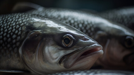 a bunch of fish sitting on a wooden table,ai