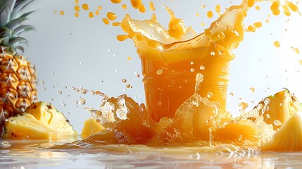 a tangy pineapple juice splash against a solid white background