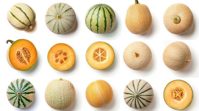 Collection of Cantaloupe isolated whitte background