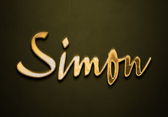 Old gold text effect of German name Simon with 3D glossy style Mockup.