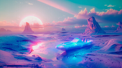  Sci-fi boat in a desert