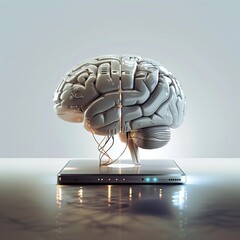 Wall Mural - ai brain concept, human brain vs ai technologies, neuroscience