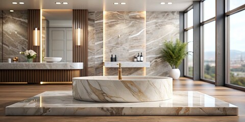 Canvas Print - Luxurious Marble Bathroom with Large Windows